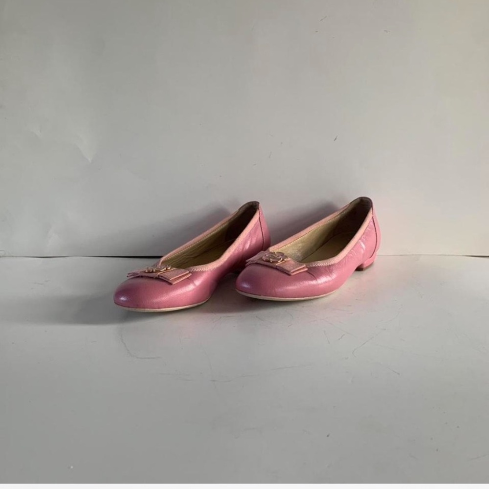 Women’s Pink Leather Ballet Flats with Bow